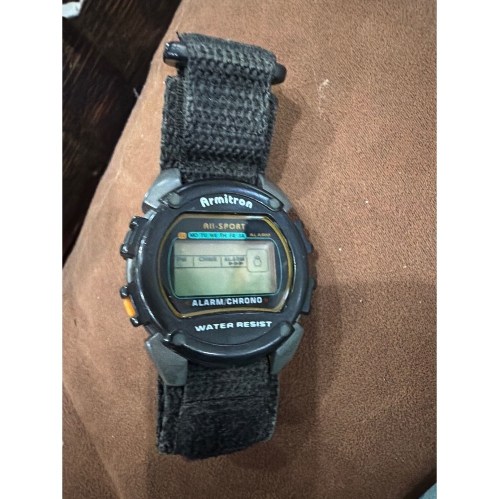 Armitron All-Sport Digital Watch Black Nylon Strap Alarm Chrono Water Resist